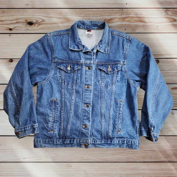 Vintage Trucker Style Tyca Embossed GRITS Womens Large 14-16 Denim Jacket - Picture 3 of 13